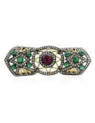 18kt Yellow Gold Diamond Pave Emerald & Ruby Knuckle Ring Silver Jewelry