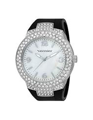 Vernier Womens VNR11073SSB Mother-Of-Pearl Dial Rubber Strap Quartz Watch