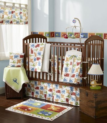 Sumersault On the Go 4-Piece Crib Set - Cream - Sage and Blue