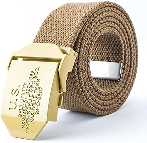 QISHI YUHUA WS Men's Wild Fashion Deep Khaki 140cm Canvas Automatic Buckle Belt