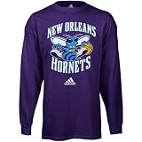 NBA adidas New Orleans Hornets Full Primary Logo Long Sleeve T-Shirt - Purple (Large)