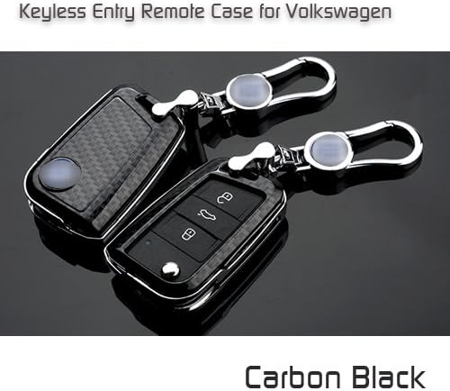 Black Carbon Fiber Pattern Hard Shell Smart Key Remote Entry Case Keychain Holder for Volkswagen VW