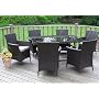 13pc Rattan / Wicker Dining Set 6 Armchairs with Cushions, Rectangular Dining Table 150x90cm