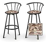 2 Wildlife Animals Themed Fabric Specialty / Custom Black Barstools with Ba ....
