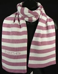 Bebe Stripe Logo Winter Knit Scarf Purple White Embroidered
