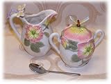 Apple Blossom Fine Porcelain Sugar and Creamer Set with Dragonfly