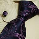 Navy pattern tie for men purple swirl anniversary discount silk tie cuff links set A1069