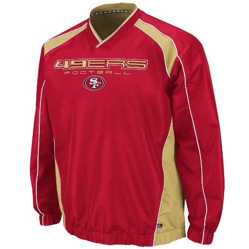 NFL Men's San Francisco 49ers Coach's Choice II Long Sleeve Lightweight Dobby Pullover Trainer (Bright Cardinal/Gold/White, Large)