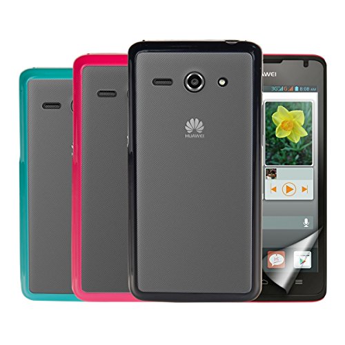 kwmobile® 4in1 set: 3 Simply stylish TPU cases for the Huawei Ascend Y530 with transparent back and edges in Black, Hot Pink etc. + Skin, crystal clear