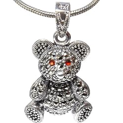 Teddy Bear Pendant with Chain Sterling Silver Jewelry 1.25 inches