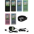 PCMICROSTORE Brand Samsung T10 YP-T10 4GB Premium Silicone Skin Case Cover with Adjustable Sports Armband - Bundled with 12v Rapid Premium Car Charger and Home Travel Wall AC Adapter Charger - 6 Colors Choices