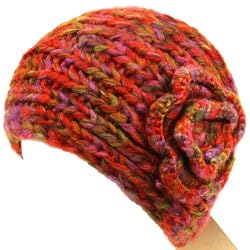 Adjustable Hand Knit Head wrap Headband Chunky Flower Rust Red with Multiple Colors