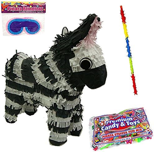 Zebra Pinata Kit Including Pinata, 2lb Filler, Buster Stick and Blindfold