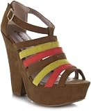 Qupid Burke-17 Strappy Colorblock Wedge Heel Sandal