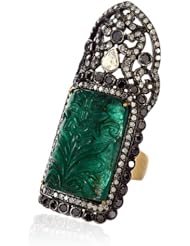 18kt Yellow Gold Diamond Pave 23.3ct Emerald Ring Silver Womens Jewelry
