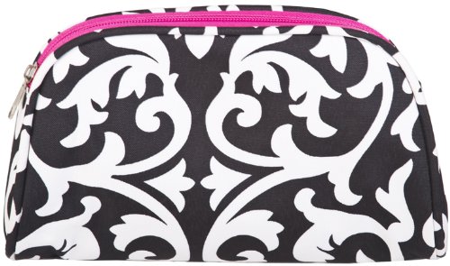 World Traveler Black and White Damask with Pink Makeup Bag