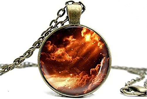 Funny One Jewelry Galaxy Space Glass Cabochon Necklace Antique Bronze Blessing Pendant Necklace