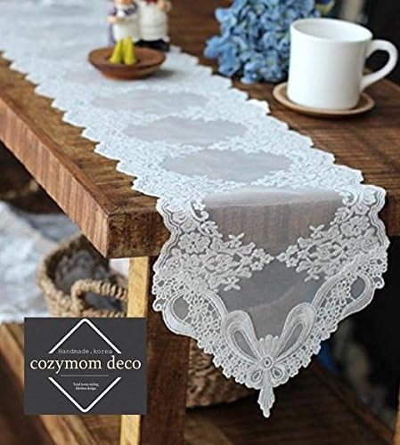 Free shipping Cozymom Wedding Tablecloth Table Topper Lace Runner Embroidery 21x180cm-White Color