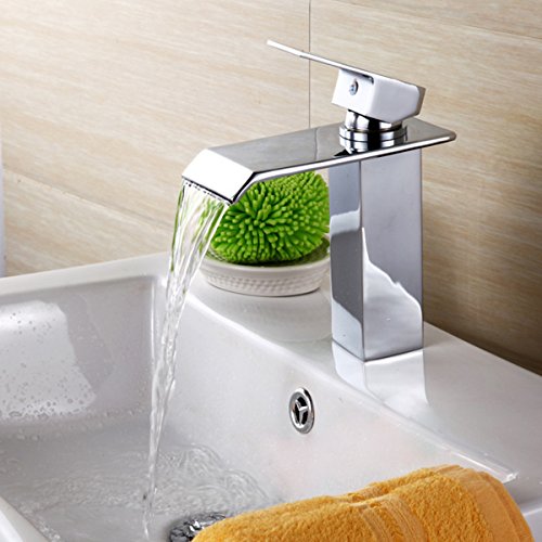 VDOMUS Single Handle Waterfall Bathroom Vanity Sink Faucet with Extra