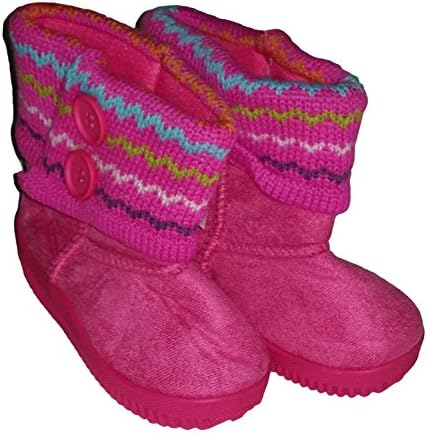 Chevron Knit Trim Fashion Boots with 2 Buttons for Toddler Girls (5 M US Toddler, Pink / Fuschia)