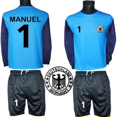 Deutschland Torwart Trikot “Modell T222″ mit kurzer TW Hose-beide Artikel gepolstert-gesticktes Trikot Wappen-Ihre Wunschbeschriftung+Wunschzahl inclusive-Größen:128-134-140-146-152-158-S-M (152)