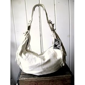 Junior Drake- Bohemian Western Fringe Leather Hobo Bag- White