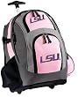 LSU Tigers Rolling Backpack Deluxe Pink LSU - Backpacks Bags with Wheels or School Trolley Carry-On Bags - Unique Wheeled Gifts for Girls Ladies- CUTE!
