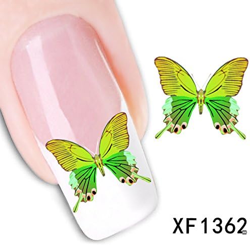 5 Sheets of 3D False Flower Nail Wrap Water Slide Nail Art Decals / Tattoo / Stickers Green Butterfly XF1362