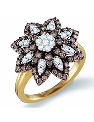 Chocolate Brown Diamond Flower Ring Rose Band 10k Yellow Gold (1.10 ct.tw.)