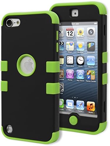 iPod Touch 5 &amp; 6 Case, Bastex Heavy Duty Durable Protective Tuff Case - Neon Green Soft Silicone Cover with Black Hard Shell Case for Apple iPod Touch 5 &amp; 6 [Compatible with iPod Touch 6]