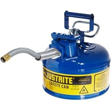 Justrite AccuFlow 7210320 Type II Galvanized Steel Safety Can with 5/8" Flexible Spout, 1 Gallon Capacity, Blue