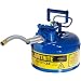 Justrite AccuFlow 7210320 Type II Galvanized Steel Safety Can with 5/8" Flexible Spout, 1 Gallon Capacity, Blue