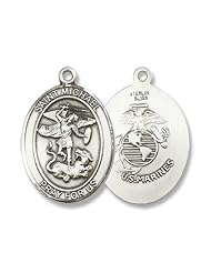 Sterling Silver St. Michael the Archangel Pendant Stainless Silver Heavy Curb Chain