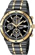 Black Two Tone Stainless Steel Alarm Chronograph Black Dial