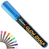 Liquid Chalk Wet Erase Markers - Blue (Single) - GlowChalk Vibrant, Neon Colors - 5MM Chisel Tips For Wide & Narrow Strokes - No-Drip/Mess - Artist Markers