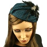 Fancy Lace Feathers Jewel Satin Headband Head Piece Fascinator Cocktail Teal