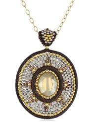 Miguel Ases Leather and Swarovski Long Pendant Necklace