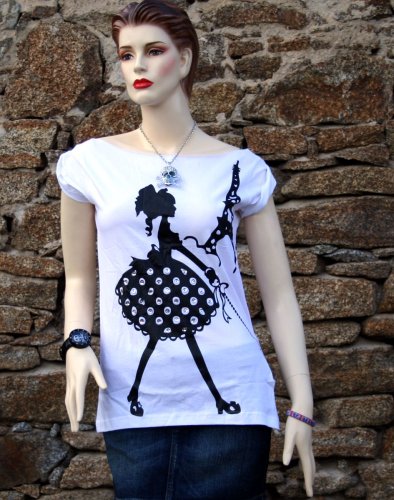 TOP Shirt Girl with dog in Paris LOLITA Rockabill M 043