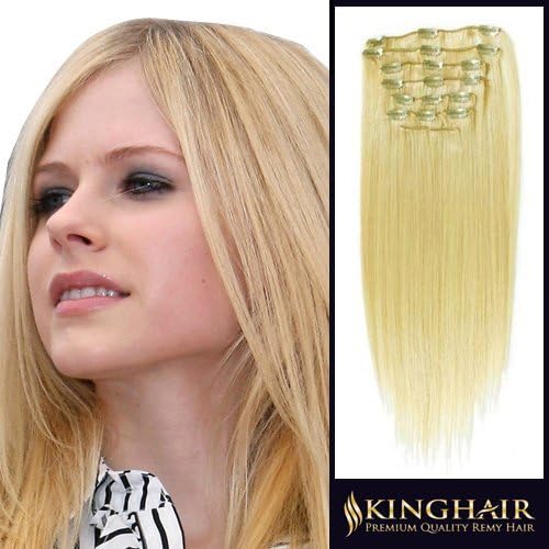 Kinghair 18" Top Quality Remy Clip In Human Hair Extensions Bleach Blonde_613 Weight 70g_7pcs Clips Attached Full Head for Womens Beauty