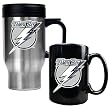 Tampa Bay Lightning Stainless Steel Travel Mug & Black Ceramic Mug Set - Primary Logo NHL Hockey