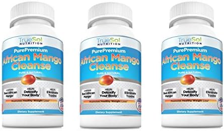 True Sol African Mango Cleanse Plus - Fortified with Flax Seed, Aloe and Acidophilus 60 Capsules Per Botle (Three Bottles)