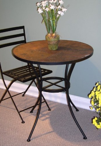 Traditional Metal Round Dining Table with Slate Top