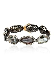 18kt Gold 2.43cts Diamond Pave 36.15cts Gemstone Designer Bangle Bracelet Silver Fashion Party Jewelry
