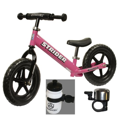 Strider ST-3 No-pedal Balance Bike +BONUS-Water Bottle and Bell (Bundle) (Pink)