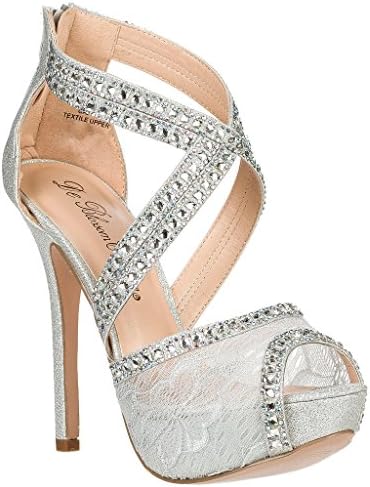 Bridal Wedding Formal Evening Party Strap Peep Toe Lace Glitter Sandal VICE-93