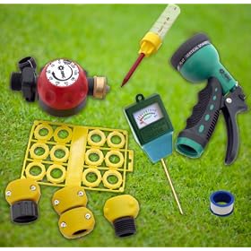 Ultimate Lawn & Garden Outdoor Water Saving Eco-kit, Hose Nozzle, Rain Gauge, Repair & Conserve, Moisture Sensor, Hose Timer