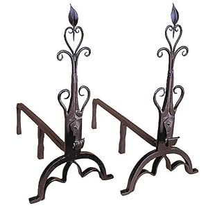Wrought Iron Fireplace Andiron with Cathedral Design
