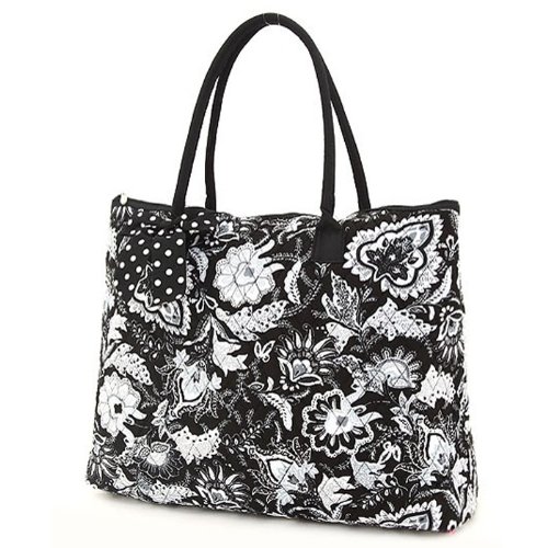Belvah Quilted Floral Large Tote Bag (Black White) on Sale Belvah Quilted Floral Large Tote Bag (Black White) on Sale