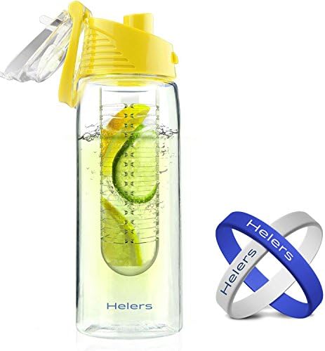 Helers Water Bottle 24 Ounce NO BPA Sports Flavor Fruit Infusion Bottle - PLUS Bracelets Silicone.Perfect for Cross-fit, Workout, Weight Training, &amp; other repetitive exercises.