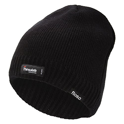 FLOSO® Mens Plain Thinsulate Thermal Knitted Waterproof Winter Hat